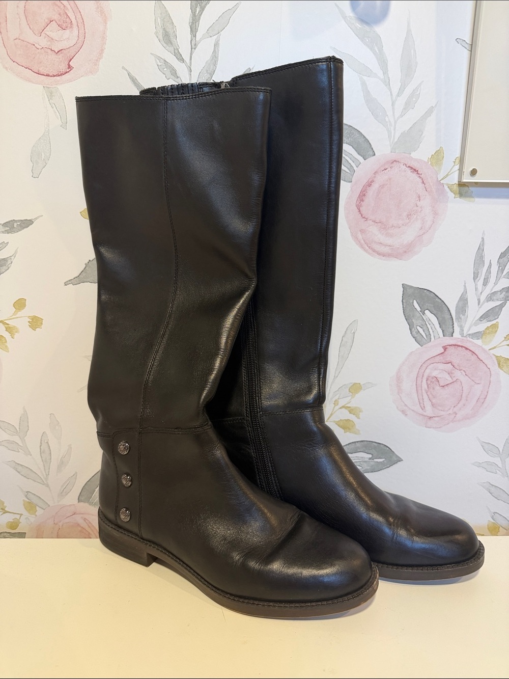 Franco Sarto Black Leather Knee-High Button-Accent Boots